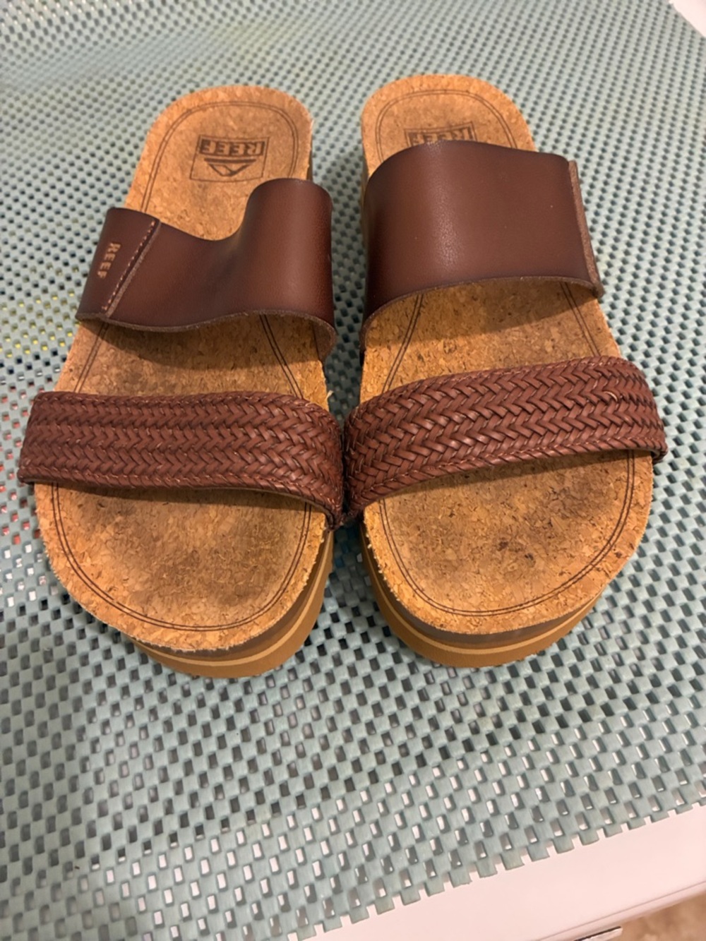 Reef Brown Double-Strap Cork Slide Sandals